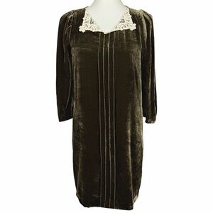 Vintage Sandro Velvet Green Dress Womens Small Victorian Gothic